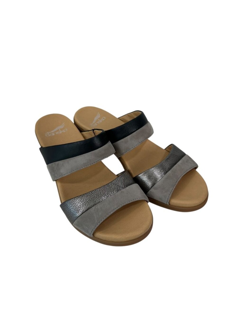 Dansko Theresa Womens Leather Double Strap Sandals Black/Gray SZ 38 Block heels